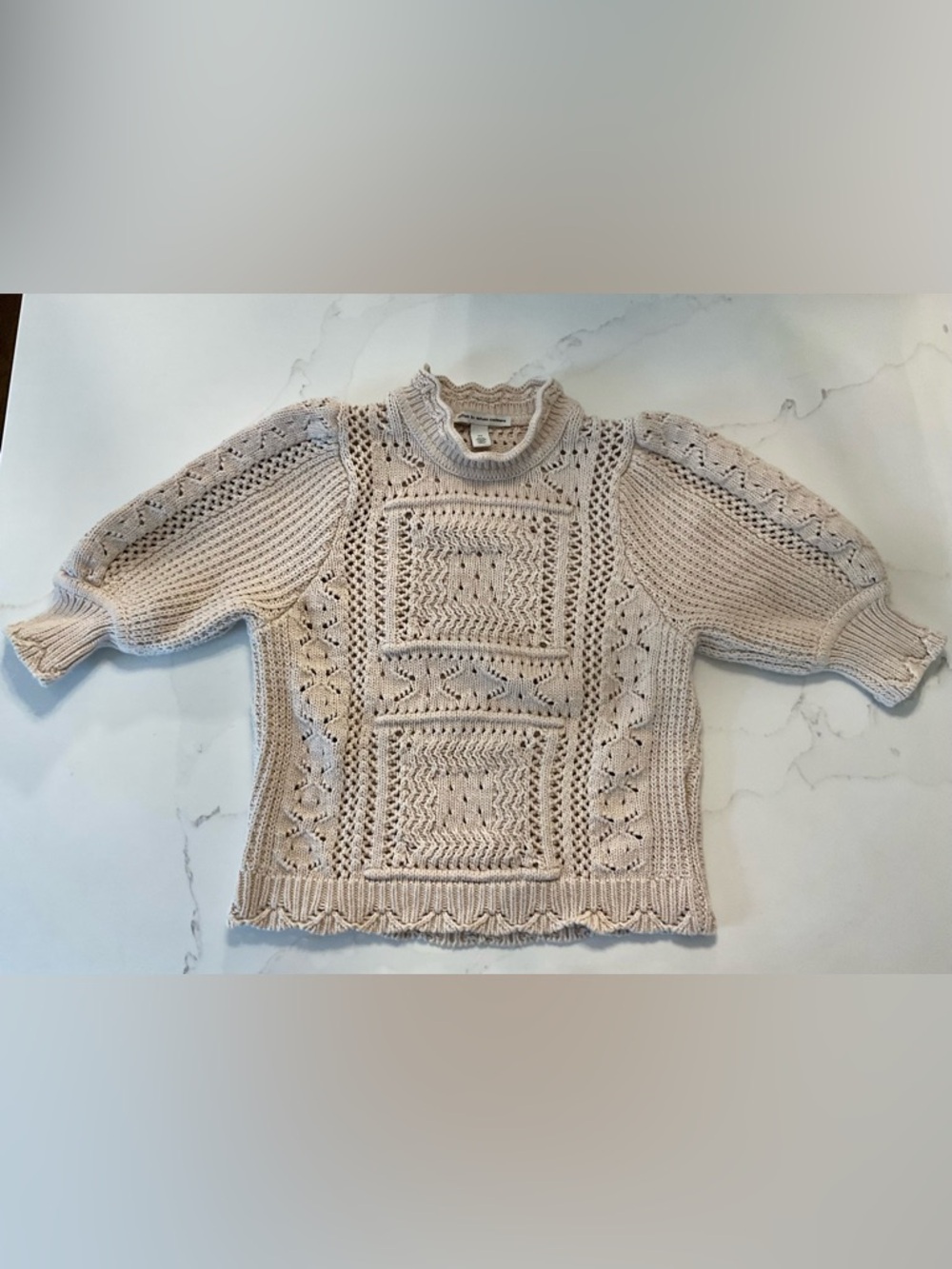 Cotton by Autumn Cashmere puff sleeve, tile stitch mock sweater Size xs - Picture 3 of 4